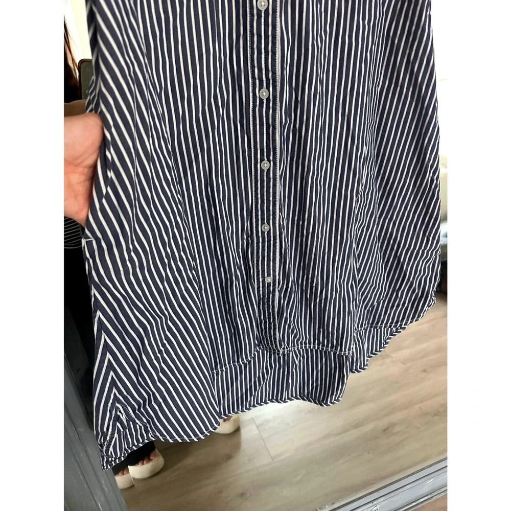 Everlane Daytripper Navy White Striped Cotton Shirt Dress High-Low Lagenlook XS - Picture 8 of 12